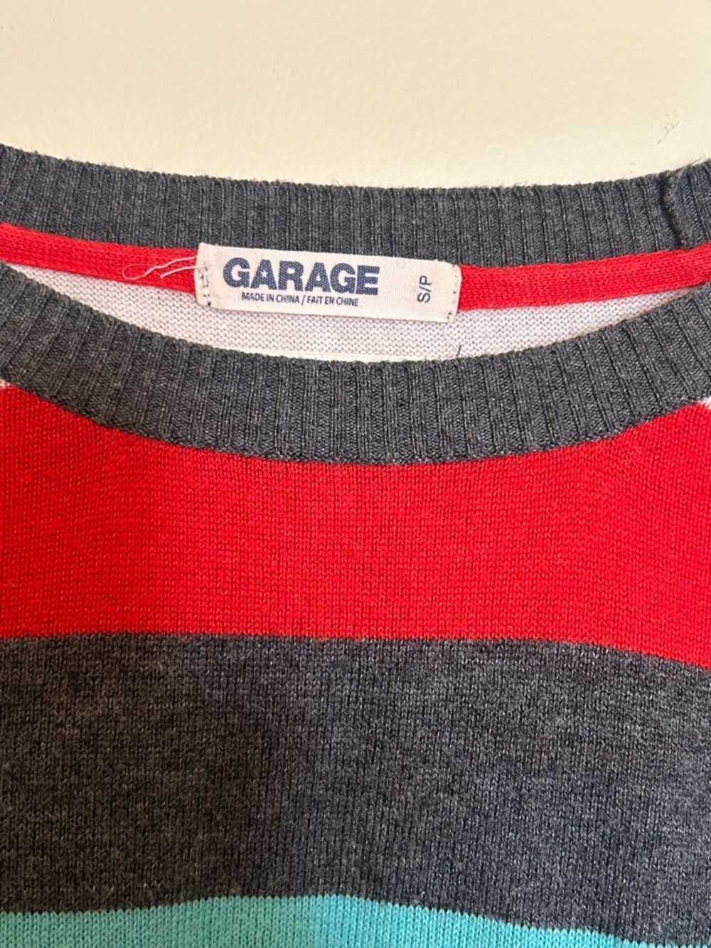 Garage Red and Gray Striped Crewneck Sweater - Picture 2 of 5